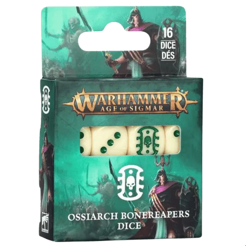 Set of bone-themed dice with skull designs for Warhammer Age of Sigmar Ossiarch Bonereapers army