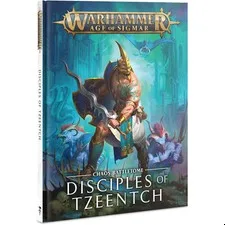 Disciples of Tzeentch Battletome hardcover book for Warhammer Age of Sigmar, blue cover with Chaos symbols