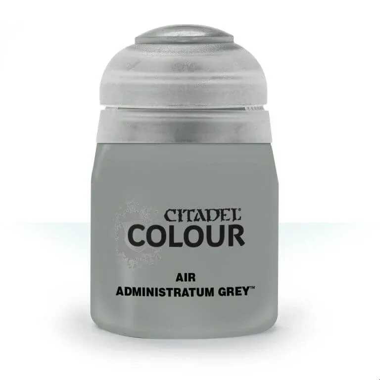 Citadel Air Administratum Grey paint pot with white lid and silver-accented label