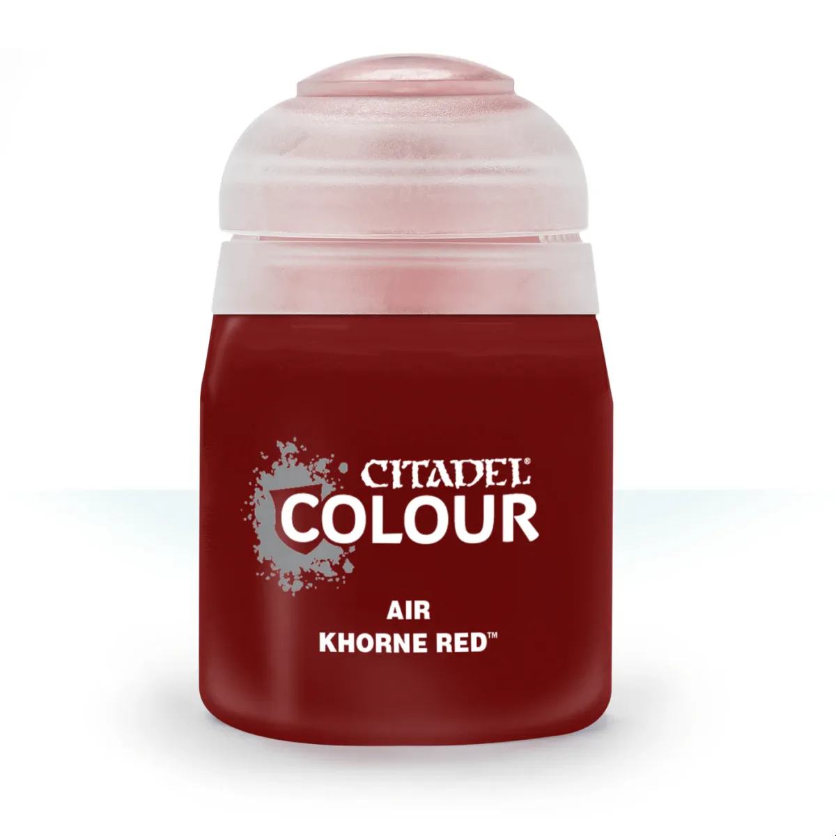 Red acrylic airbrush paint bottle labeled Citadel Air Khorne Red 24ml