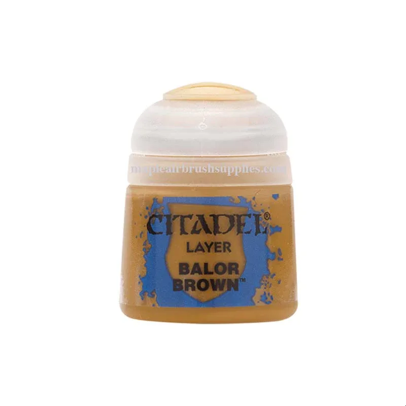 Citadel Layer Balor Brown paint pot with brown acrylic paint for miniature layering