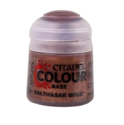 Citadel Base Balthasar Gold paint pot, 12ml acrylic miniature paint in metallic gold color