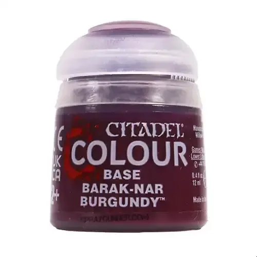 Citadel Base paint pot in Barak-Nar Burgundy, 12ml black container with colored lid