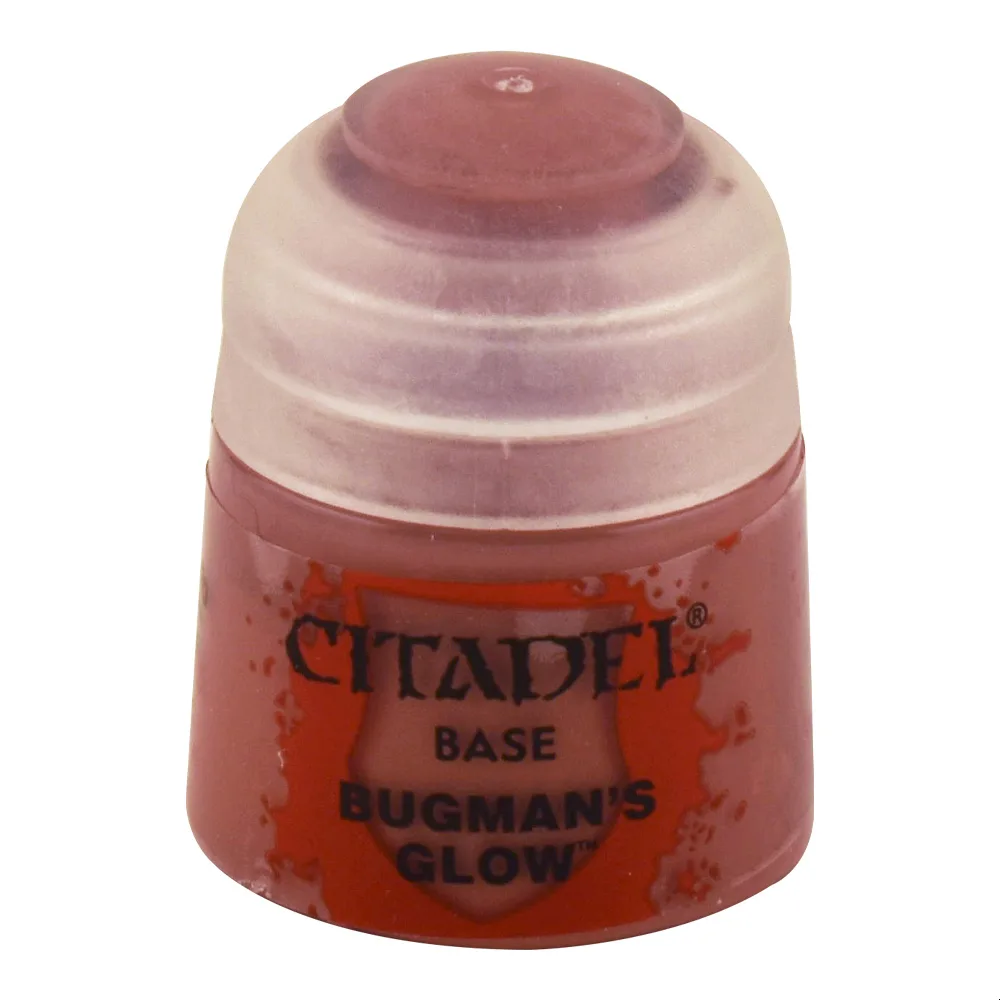 Citadel Base Paint pot in Bugman's Glow, 12ml bottle with black lid