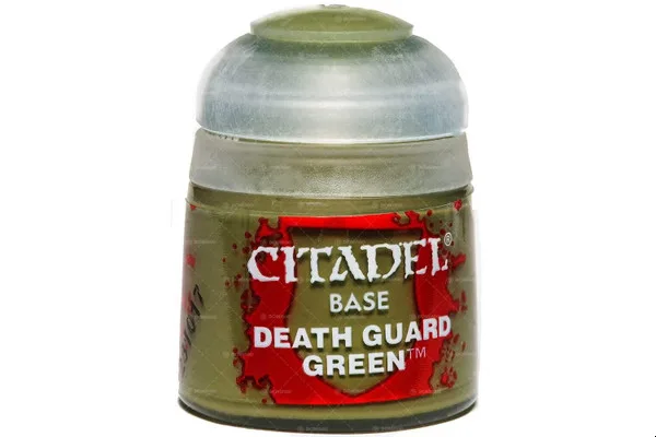 Small pot of Citadel Base paint in Death Guard Green color, 12mL size