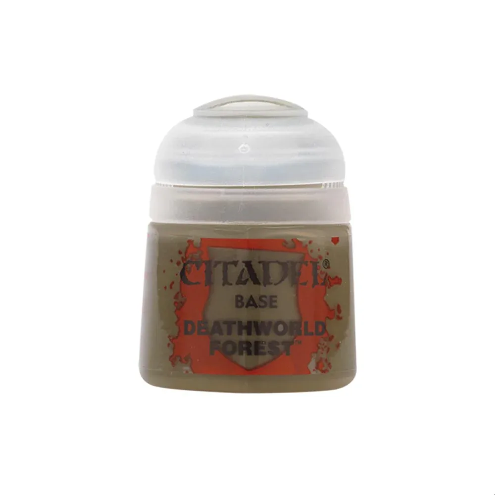 Citadel Base Paint pot in Deathworld Forest green color, 12ml size for Warhammer miniatures
