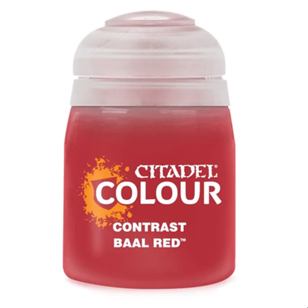 Citadel Contrast Baal Red paint pot, 18ml bottle of red acrylic paint for Warhammer miniatures