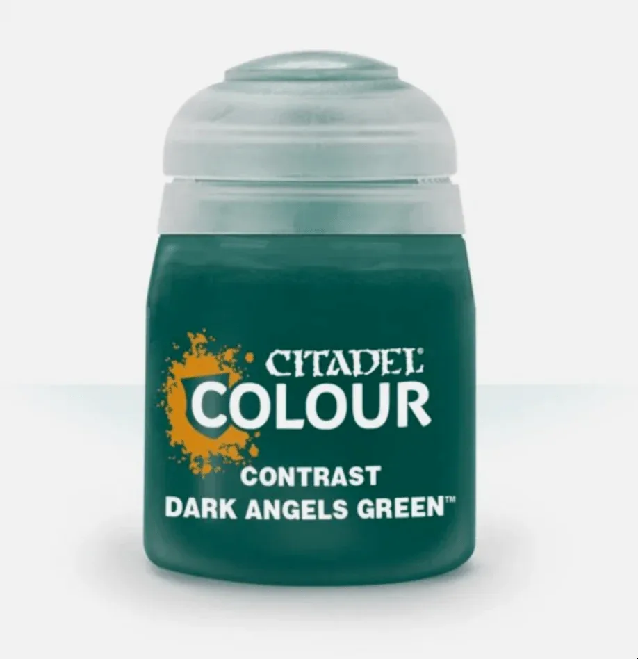 Bottle of Citadel Contrast Dark Angels Green paint, 18ml, for miniature painting