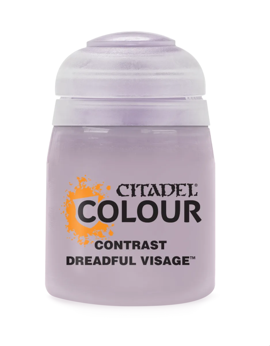 Bottle of Games Workshop Citadel Contrast paint in Dreadful Visage shade, 18ml
