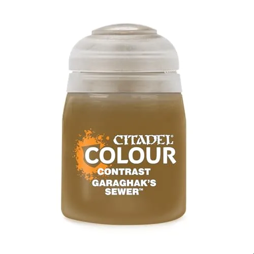 Games Workshop Citadel Contrast Paint bottle in Garaghak's Sewer dark brown green shade, 18ml