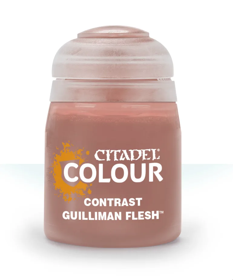 Citadel Contrast paint pot in Guilliman Flesh, 18ml bottle with tan-beige paint color